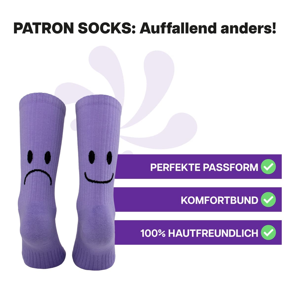 Hautfreundliche, lila Sportsocken mit Smile Motiv von PATRON SOCKS