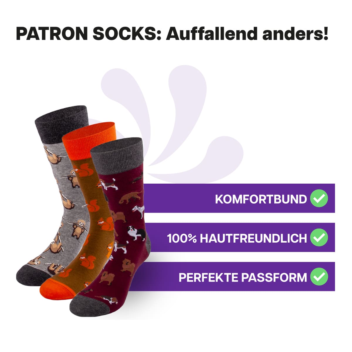 3 Paar hautfreundliche, Tier- Socken in Geschenkbox von PATRON SOCKS mit Komfortbund. Sehr gute Passform!