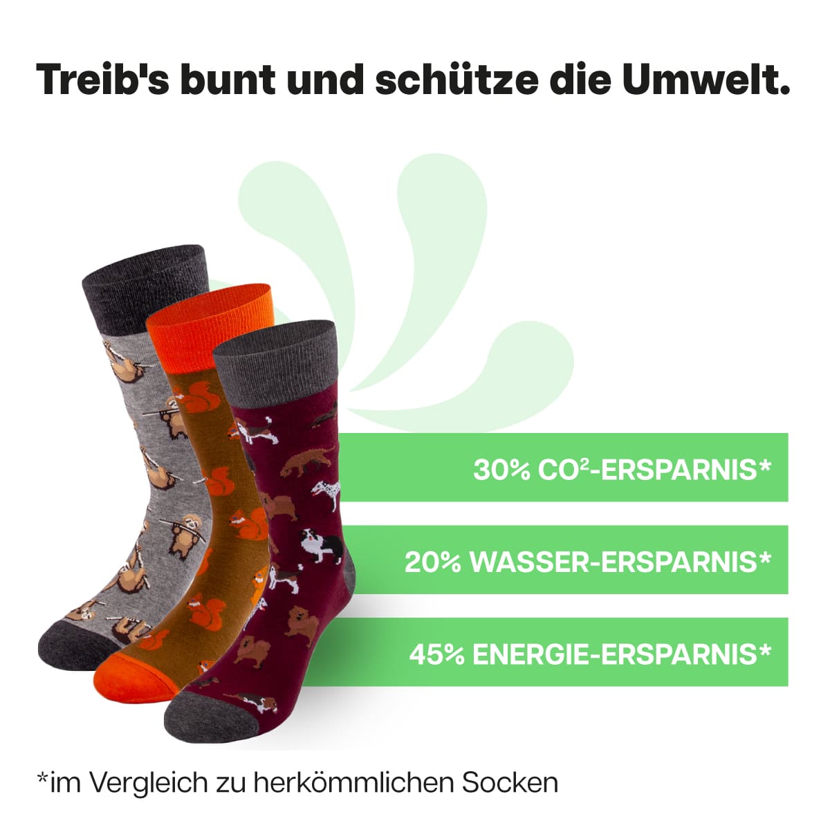 Nachhaltige Socken in drei verschiedenen Farben mit Tiermotiven von PATRON SOCKS