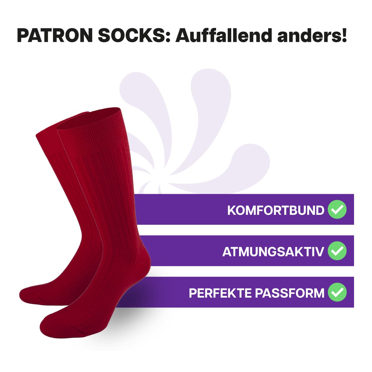 Hochwertige, rote Luxus Business Socken von PATRON SOCKS mit Komfortbund. Sehr gute Passform!