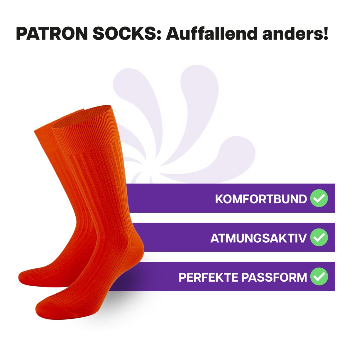 Hochwertige, orange Luxus Business Socken von PATRON SOCKS mit Komfortbund. Sehr gute Passform!