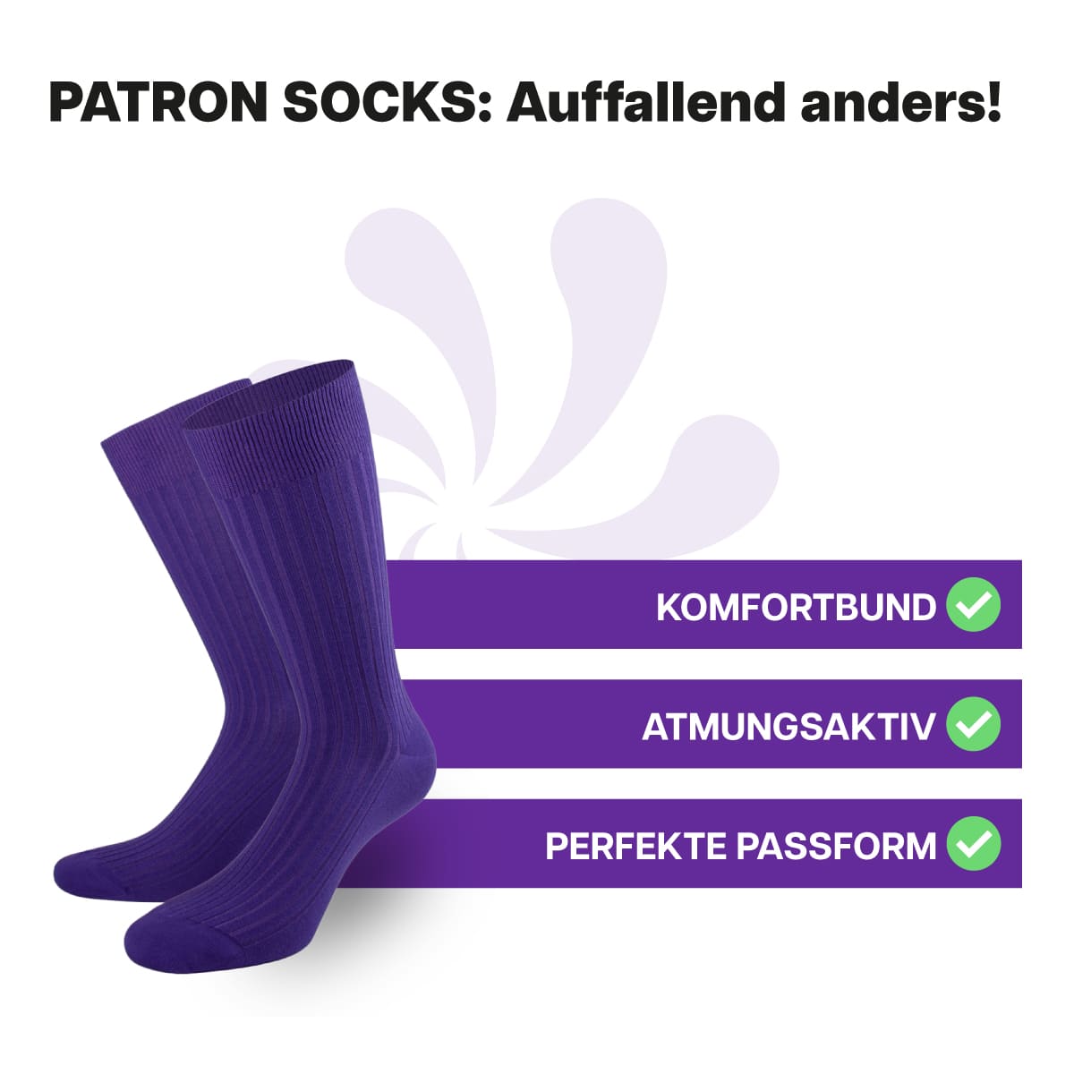 Hochwertige, lila Luxus Business Socken von PATRON SOCKS mit Komfortbund. Sehr gute Passform!