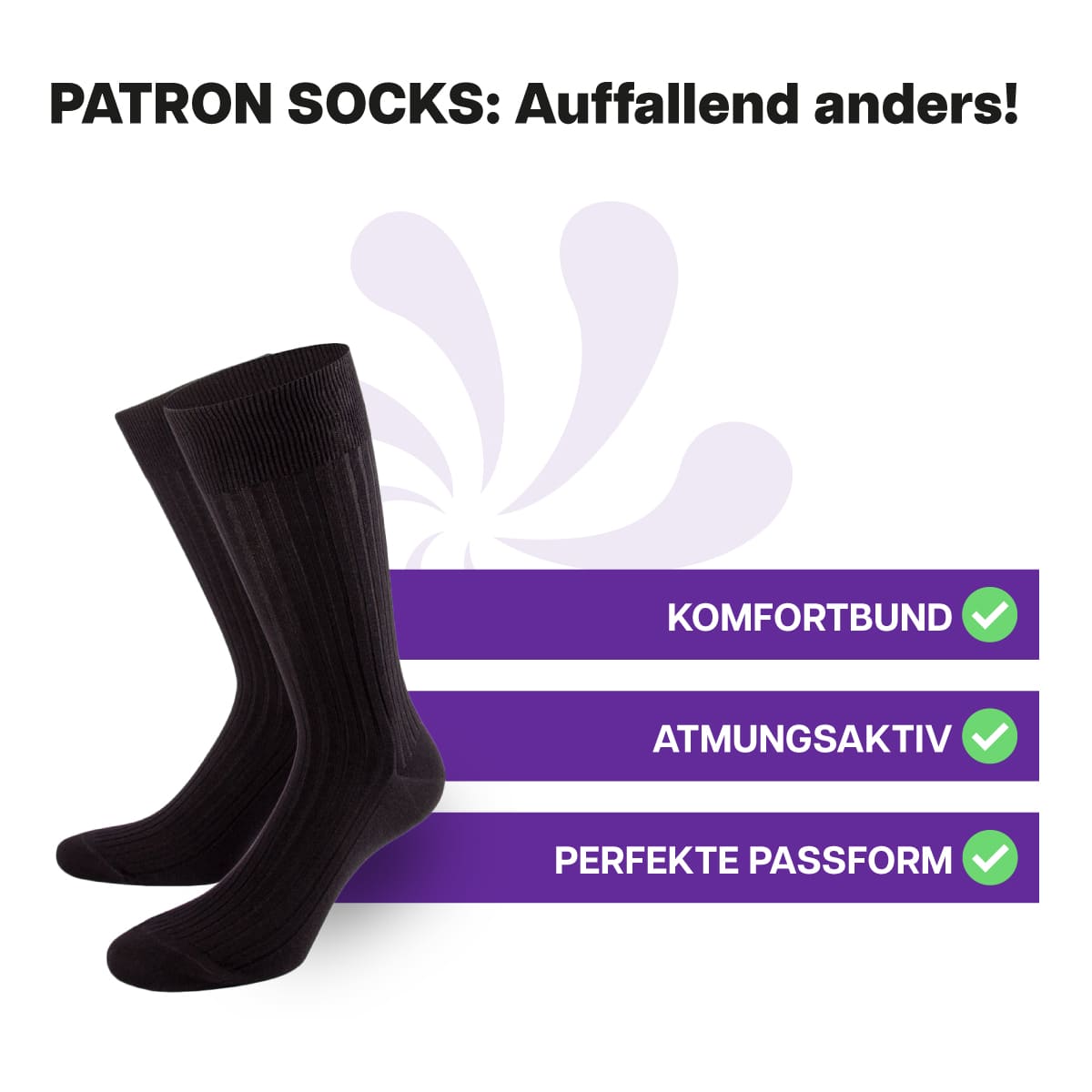 Hochwertige, schwarze Luxus Business Socken von PATRON SOCKS mit Komfortbund. Sehr gute Passform!
