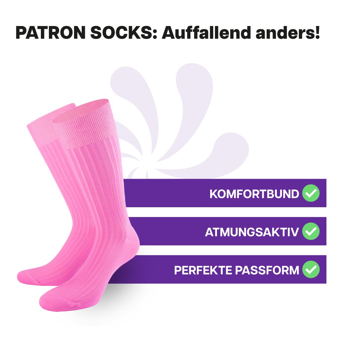 Hochwertige, pinke Luxus Business Socken von PATRON SOCKS mit Komfortbund. Sehr gute Passform!
