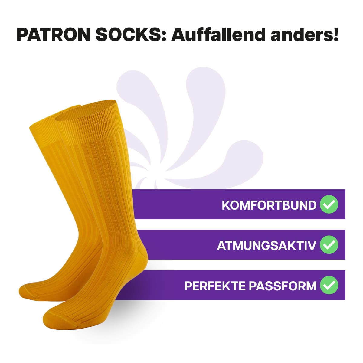 Hochwertige, gelbe Luxus Business Socken von PATRON SOCKS mit Komfortbund. Sehr gute Passform!