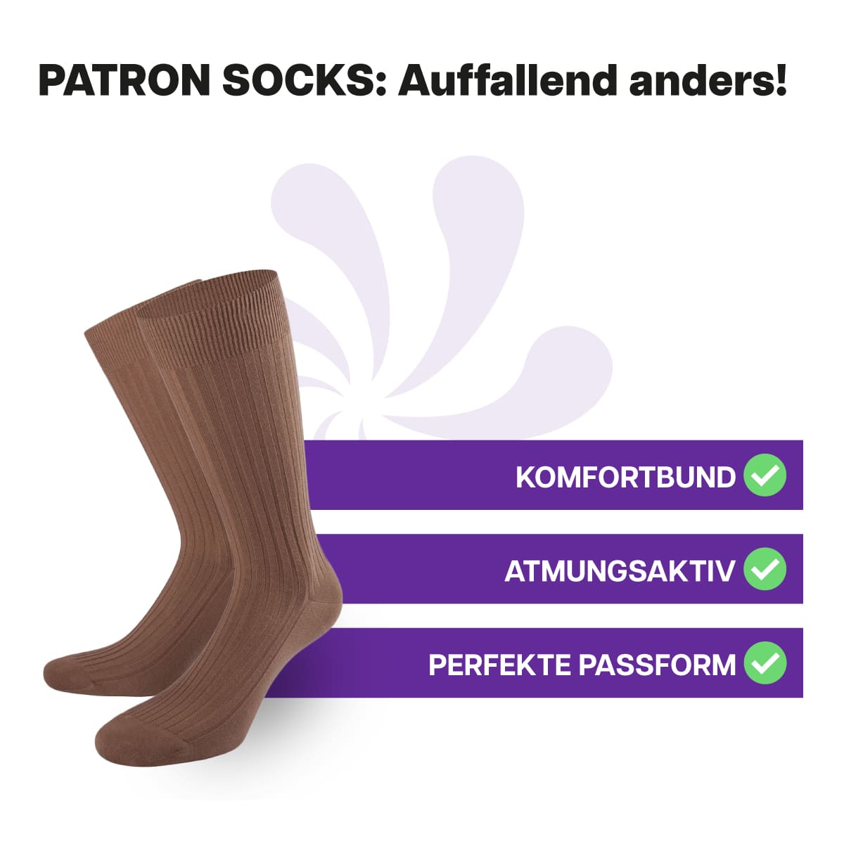 Hochwertige, hellbraune Luxus Business Socken von PATRON SOCKS mit Komfortbund. Sehr gute Passform!