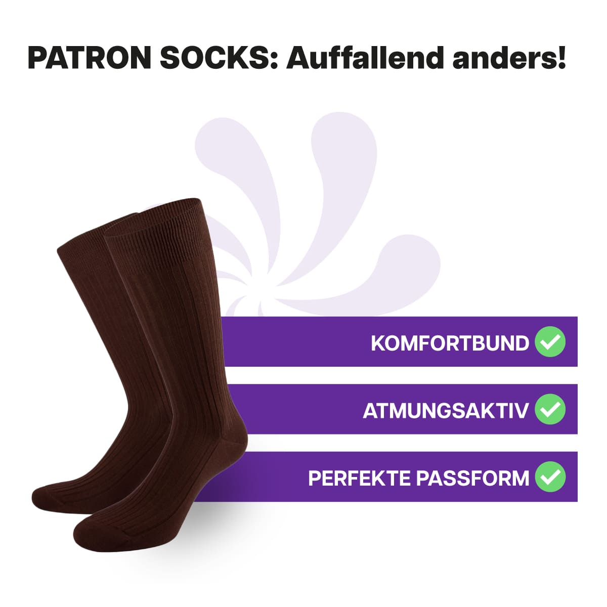 Hochwertige, dunkelbraune Luxus Business Socken von PATRON SOCKS mit Komfortbund. Sehr gute Passform!
