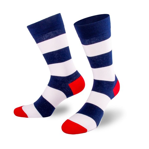 Coole blau weiße Socken mit breiten Streifen von PATRON SOCKS