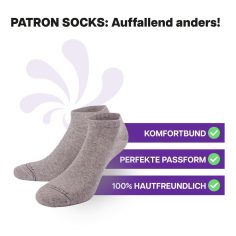 Atmungsaktive graue Sneaker Socken von PATRON SOCKS mit Komfortbund. Sehr gute Passform!