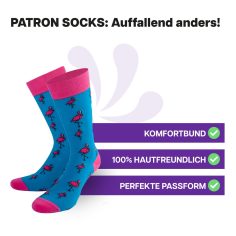 Hautfreundliche, türkise Flamingo Socken von PATRON SOCKS mit Komfortbund. Sehr gute Passform!