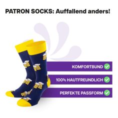 Hautfreundliche, blau gelbe Bier Socken von PATRON SOCKS mit Komfortbund. Sehr gute Passform!