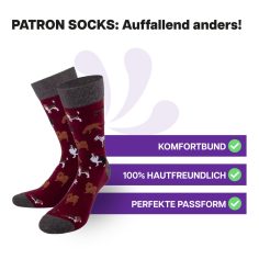 Hautfreundliche, bordeaux rote Hunde Socken von PATRON SOCKS mit Komfortbund. Sehr gute Passform!