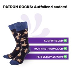 Hautfreundliche, blaue Faultier Socken von PATRON SOCKS mit Komfortbund. Sehr gute Passform!