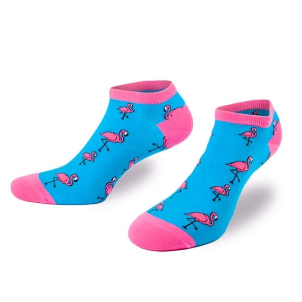 Rutschfeste türkise Sneaker Socken mit pinkem Flamingo Motiv von PATRON SOCKS
