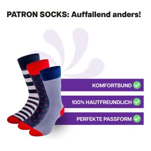 3 Paar hautfreundliche Muster Socken in Geschenkbox von PATRON SOCKS mit Komfortbund. Sehr gute Passform!