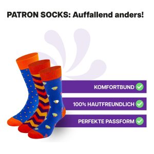 3 Paar hautfreundliche Muster Socken in Geschenkbox von PATRON SOCKS mit Komfortbund. Sehr gute Passform!