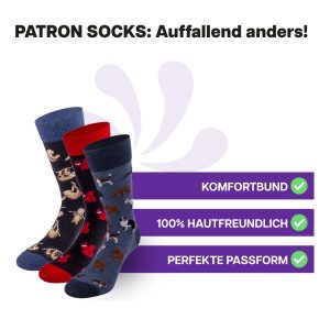 3 Paar hautfreundliche, Tier- Socken in Geschenkbox von PATRON SOCKS mit Komfortbund. Sehr gute Passform!