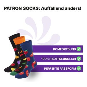 3 Paar hautfreundliche Veggie Socken in Geschenkbox von PATRON SOCKS mit Komfortbund. Sehr gute Passform!
