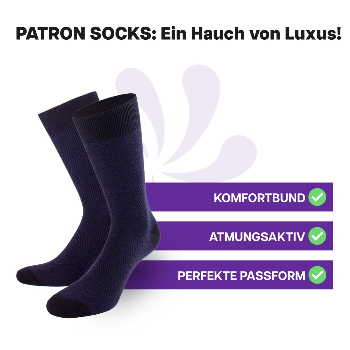 Ausgewählte, schwarz blau farbene Herren Luxus Socken von PATRON SOCKS mit Komfortbund. Sehr gute