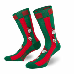 Festliche rot-grüne Socken mit Weihnachtself Motiven von PATRON SOCKS