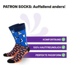 Hautfreundliche blaue Pinguin Socken von PATRON SOCKS mit Komfortbund. Sehr gute Passform!